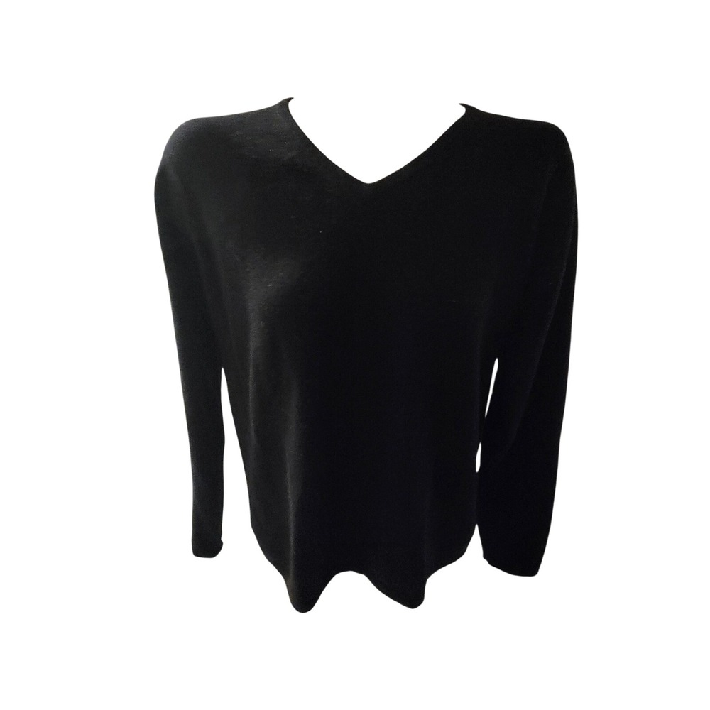 Charter Club Black 2 Ply Cashmere V‎ Neck Long Sleeve Sweater M Designer luxury